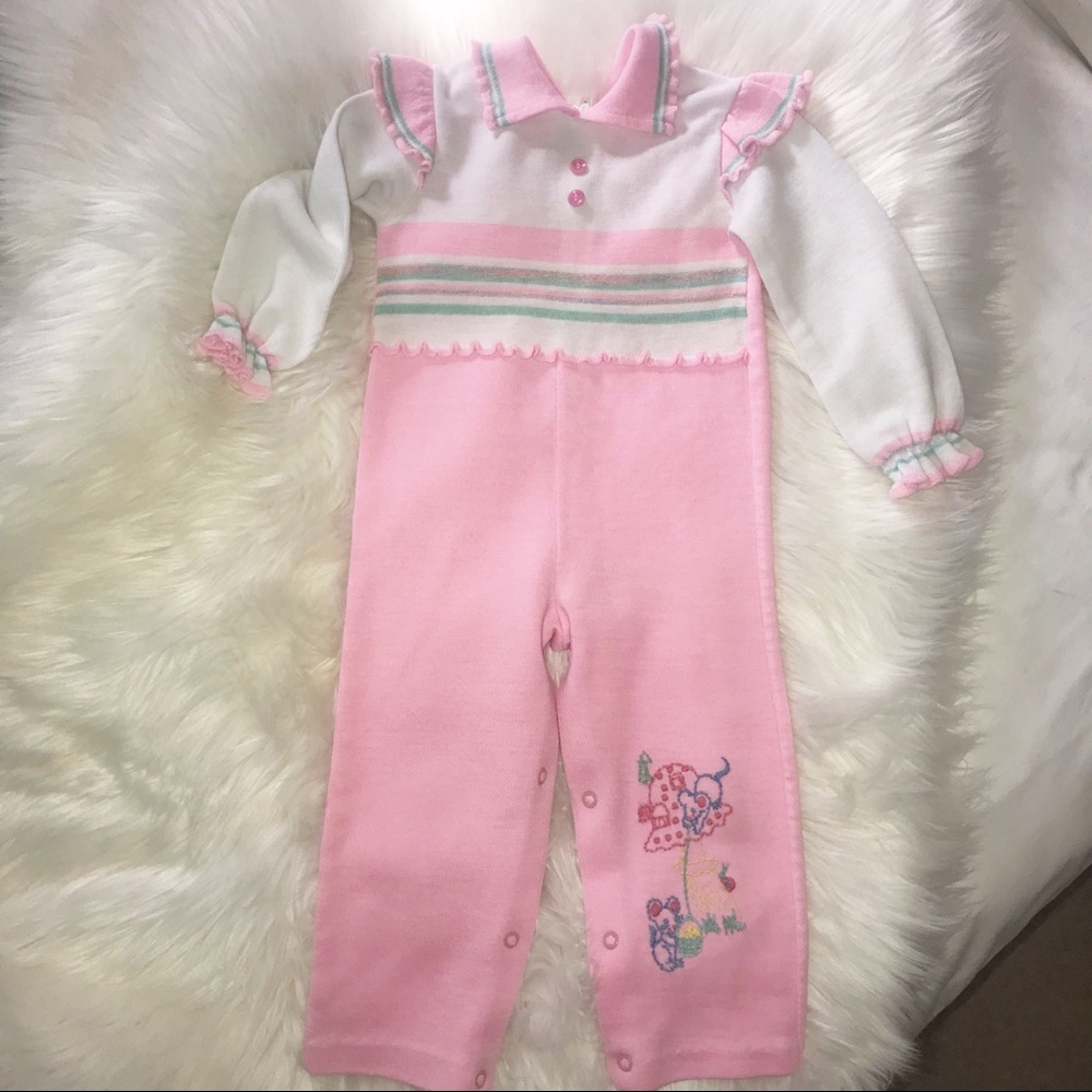 Vintage baby girl knit sleeper